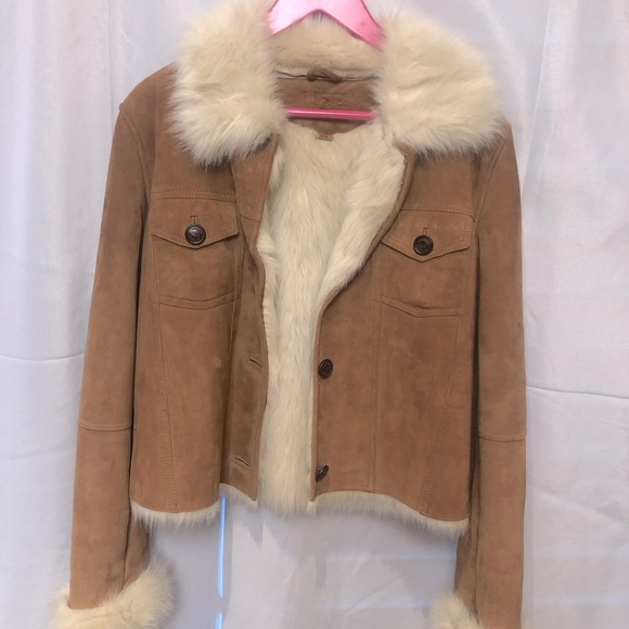 UGG Jackets & Blazers - UGG copper/brown suede/ faux off white fur lined jacket. Really cute and warm.